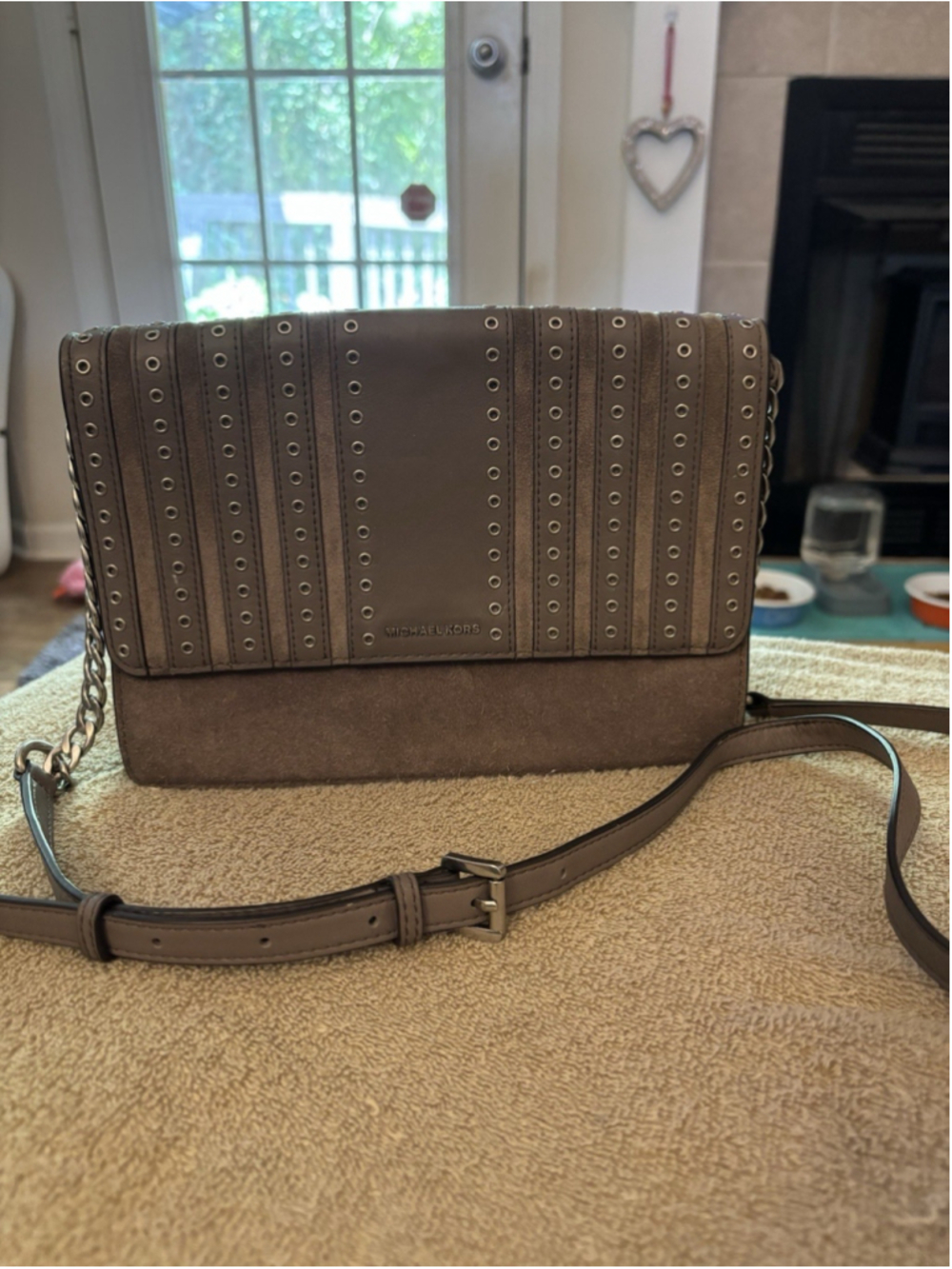 Michael Kors Womens Leather/Suede Chain Link Crossbody Shoulder Handbag